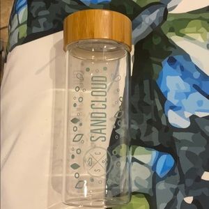 Sand Cloud glass water bottle wood top new